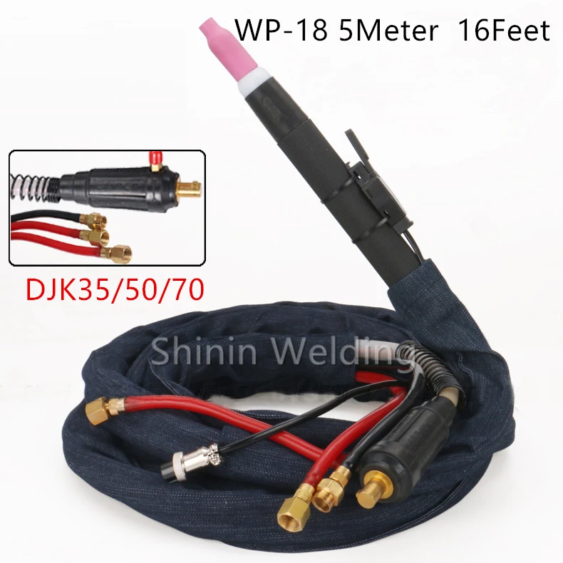 

WP-18P с прямым хвостовиком с водяным охлаждением аргоновая дуговая Сварочная горелка DKJ-35-50 сварочная проволочная ручка для быстрой сварки с ЧПУ 5 м