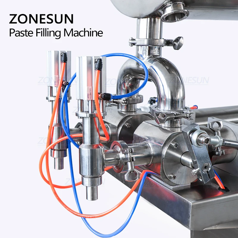 ZONESUN Semi Automatic 2Heads Paste Chili Sauce Filling Machine Honey Cream High-viscosity Materials Filer With Mixing Function