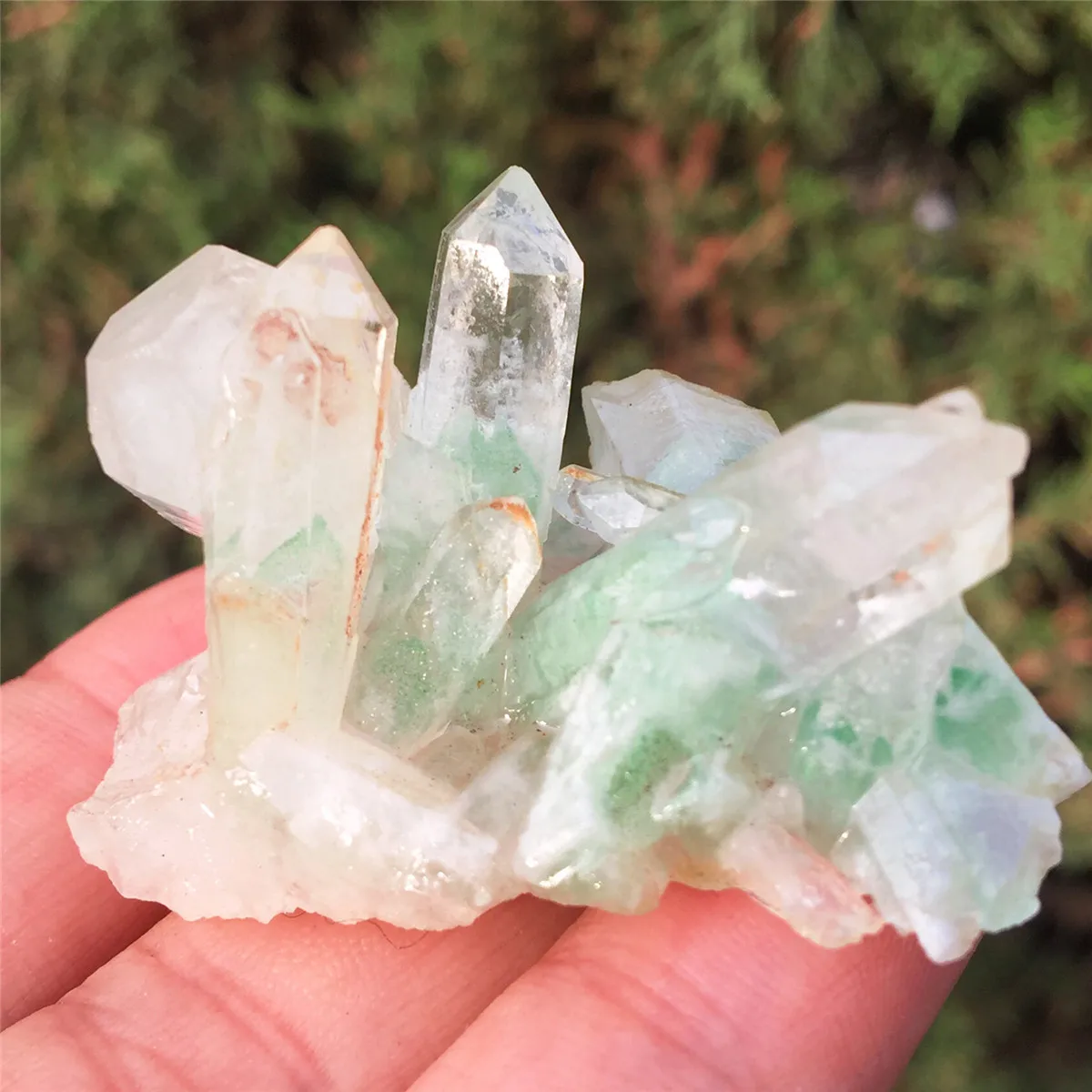 2 шт. натуральный зеленый Ghost Phantom Quartz кристалл кластера Исцеление образец отправлен случайным образом