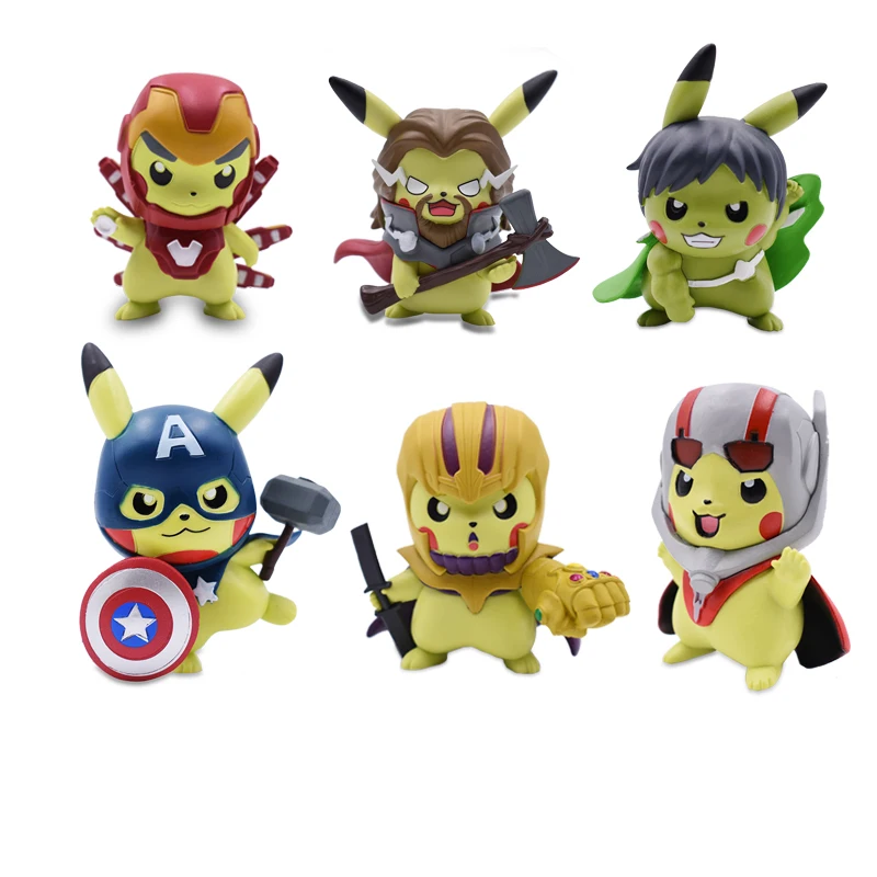 

2019 Movie Pikachu Cosplay Thanos Hulk Thor lron Man Captain America Ant Man PVC Action Figure Doll Collection Model Toy