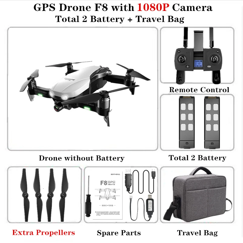 Радиоуправляемый Дрон F8 gps Дрон 1080P 2K с Wifi FPV HD камерой бесщеточный Квадрокоптер расстояние 1200 м Fly 27 Mins VS F11 K1 SG906 X12 Дрон - Цвет: 1080P-Travel Bag-2