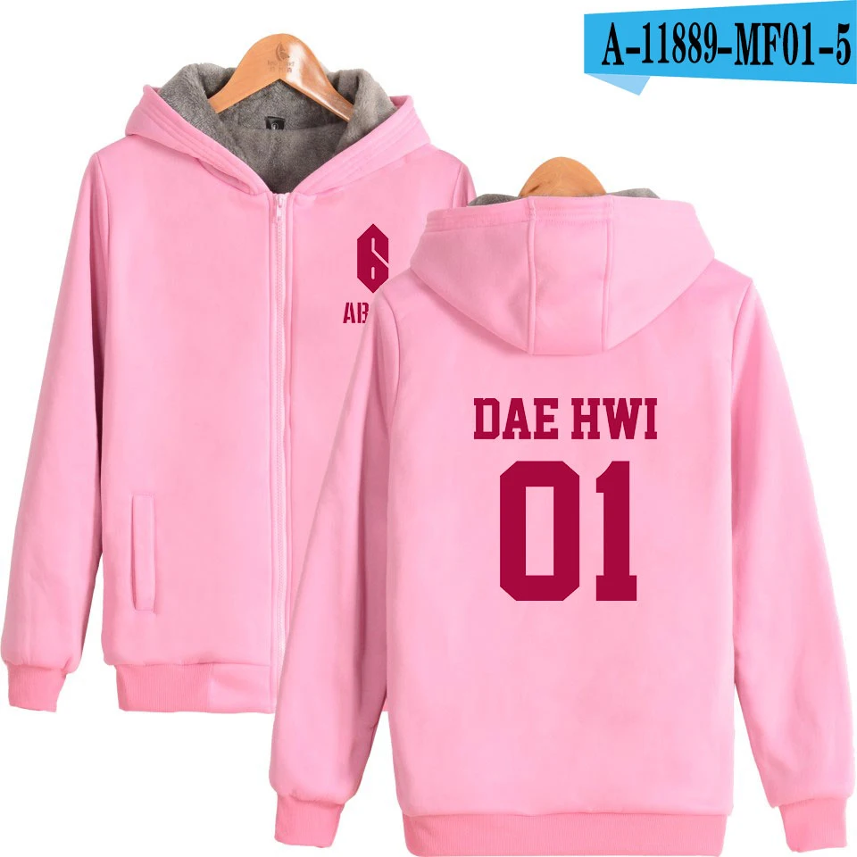 Kpop AB6IX мужские толстовки на молнии Горячие плюс бархатные модные утепленные толстовки на молнии с капюшоном K pop Harajuku уличная - Цвет: Pink