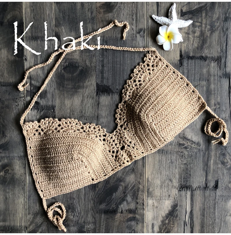 Одноцветный вязаный крючком пляжный топ бикини купальник Mujer вязаный сексуальный бикини женский купальный бюстгальтер без подкладки женский купальник