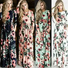 Summer Long Dress Floral Print Boho Beach Dress Tunic Maxi Dress Women Evening Party Dress Sundress