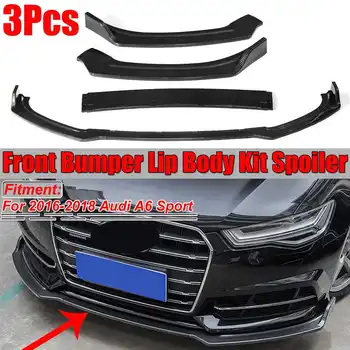 

Carbon Fiber Look / Gloss Black 3Piece Car Front Bumper Lip Diffuser Spoiler Splitter Cover Trim For Audi A6 Sport -