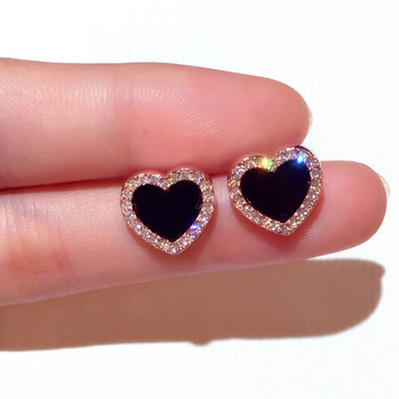 Черные акриловые CZ цирконовое сердце-кристалл гвоздики золотые, розовые серьги цвет Романтическая любовь шпильки женские украшения, серьги