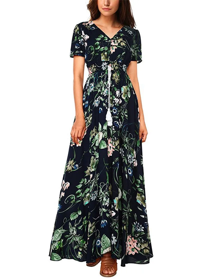 Long Dress-Blue S Брендовое длинное платье макси с принтом размера плюс, Сексуальная Повседневная летняя пляжная одежда для женщин, Vestidos, элегантное платье, вечерние платья в стиле бохо, Клубное платье - Цвет: Long Dress-Blue S