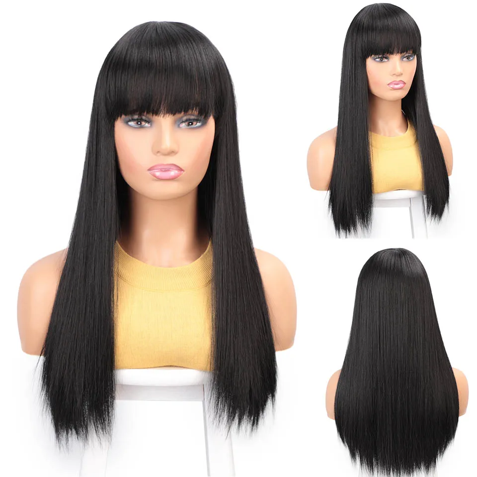 Aisibeauty 2" длинный синтетический парик с челкой 4 цвета высокая плотность натуральный головной убор термостойкие прямые волосы парики для женщин - Цвет: WL9252-1B