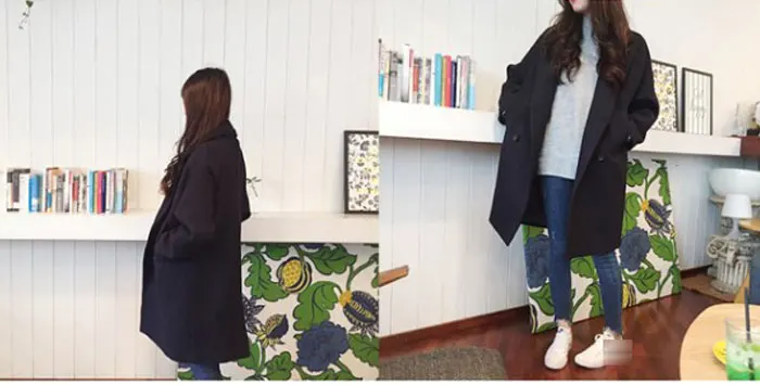 New Thin Wool Blend Coat Women Long Sleeve Turn-down Collar Outwear Jacket Casual Autumn Winter Elegant Overcoat