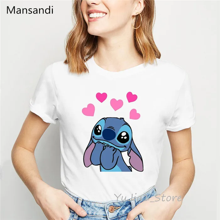 LILO STITCH футболка с мультяшным принтом Женская harajuku Kawaii одежда облегающая Повседневная футболка Женская забавная футболка camisetas mujer - Цвет: Y80211