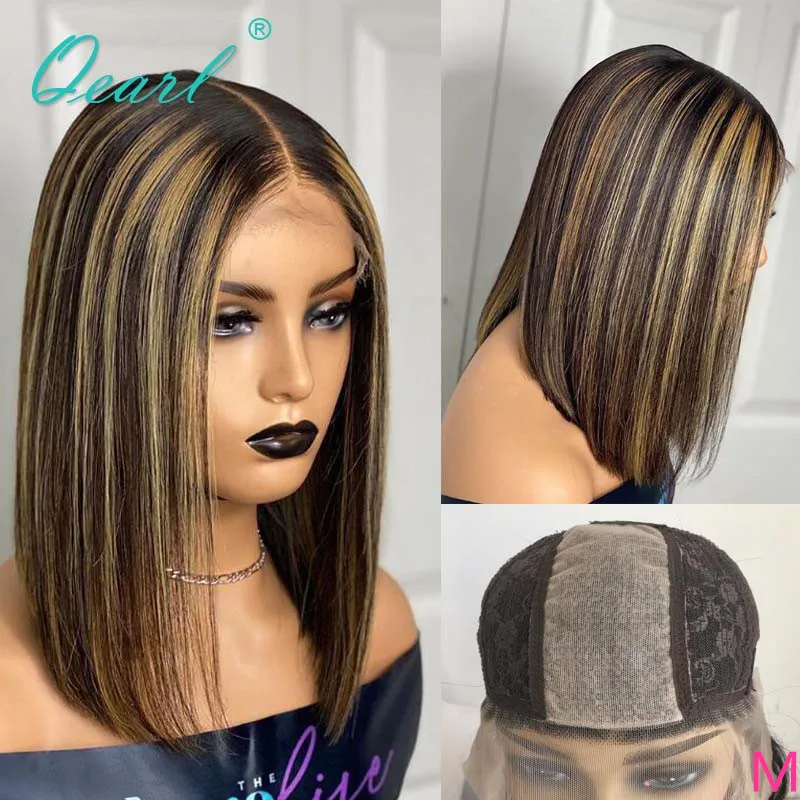 

Straight Silk Base Top Wig 2x5 Honey Blonde Highlights Colored Short Bob Human Hair Lace Wigs Brazilian Remy Hair 150% Qearl