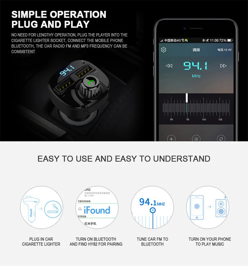 Bluetooth FM передатчик для автомобиля Fm модулятор Handsfree держатель телефона беспроводной радио адаптер автомобильный комплект 2USB Быстрая зарядка 2.4A