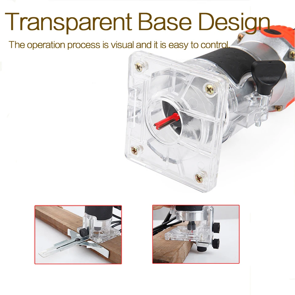 Haowook 220V / 110V 650W Woodworking Electric Trimmer Wood Milling Engraving Slotting Trimming Machine Hand Carving Wood Router
