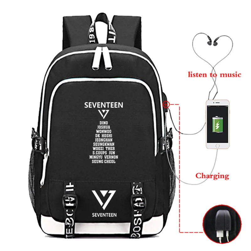 009 Hipster Seventeen напечатаны usb зарядка ушной раковины отверстие Рюкзак Студенческая школьная сумка, школьные принадлежности для подростков дорожные сумки - Цвет: 009