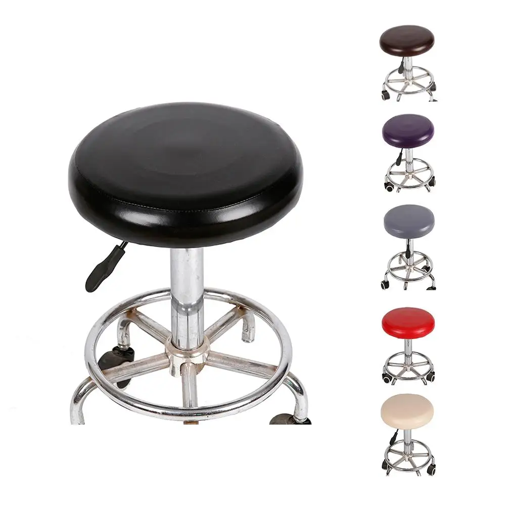 

Round Stool Chair Cover Elastic PU Leather Waterproof Pump Chair Protector Bar Beauty Salon Small Round Seat Cushion Sleeve #BW