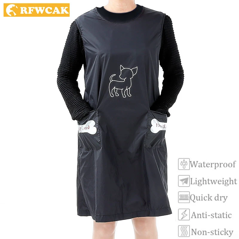 

RFWCAK Anti-static Pet Beautician Work Clothes Apron For Dog Hairdressing Grooming Pet Store Beauty Robe Dress Dog Accessories
