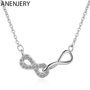 

ANENJERY Infinity Pendant Friendship Necklace 925 Sterling Silver Zircon Pendant Jewelry For Best Friend Gift S-N473