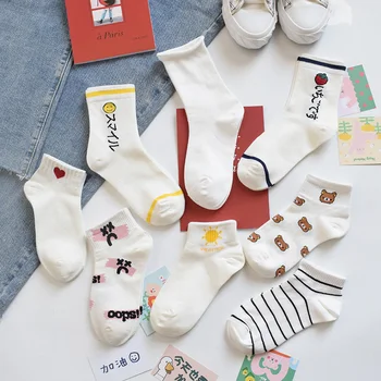 

White Socks nv duan wa Ins-Music of the Tide in Her Thin Cute South Korea Cotton Japanese College Wind Socks Spring-Summer 2020