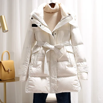 

winter new Korean thickened down jacket women's medium and long waistband slim bread suit big coat