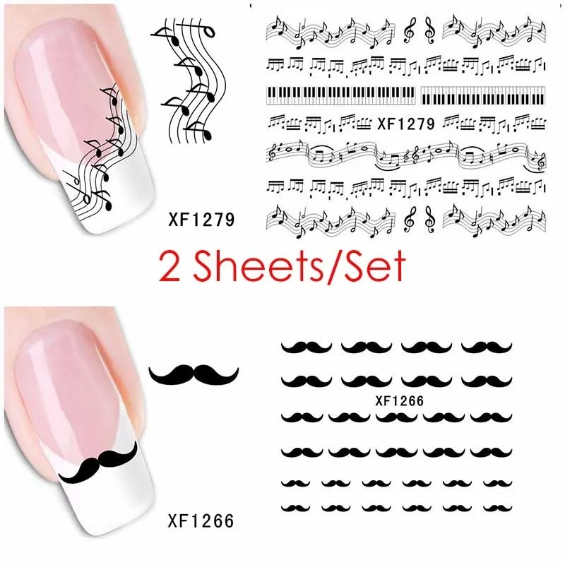 2 листа/набор музыка Note Мелодия борода водные наклейки аксессуары для ногтей