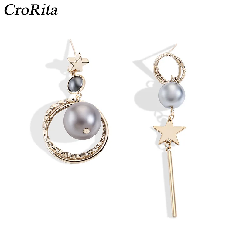 CroRita асимметричные серьги-капли в виде звезды луны неровность корейская мода