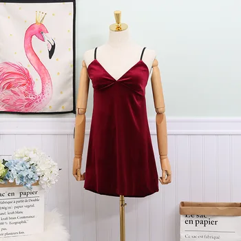 

Women Burgundy Mini Nightdress Sexy V-Neck Backless Nightgown Velour Autumn Winter Home Dress Bride Bridesmaid Wedding Sleepwear