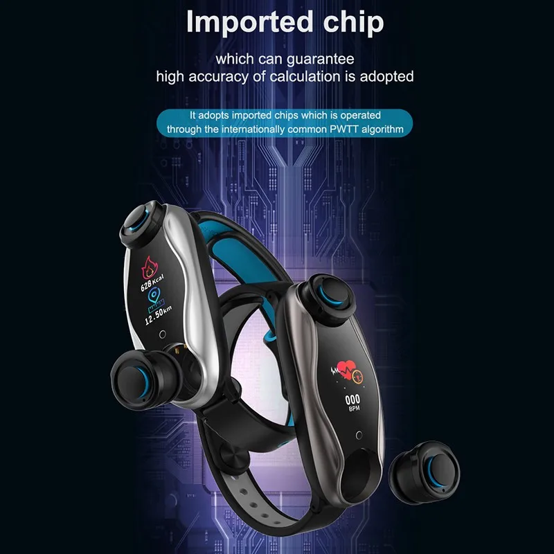 T90 Bluetooth наушники TWS гарнитура умный Браслет 2 в 1 Набор Здоровье Фитнес Спорт Смарт-браслет водонепроницаемые часы для IOS Android