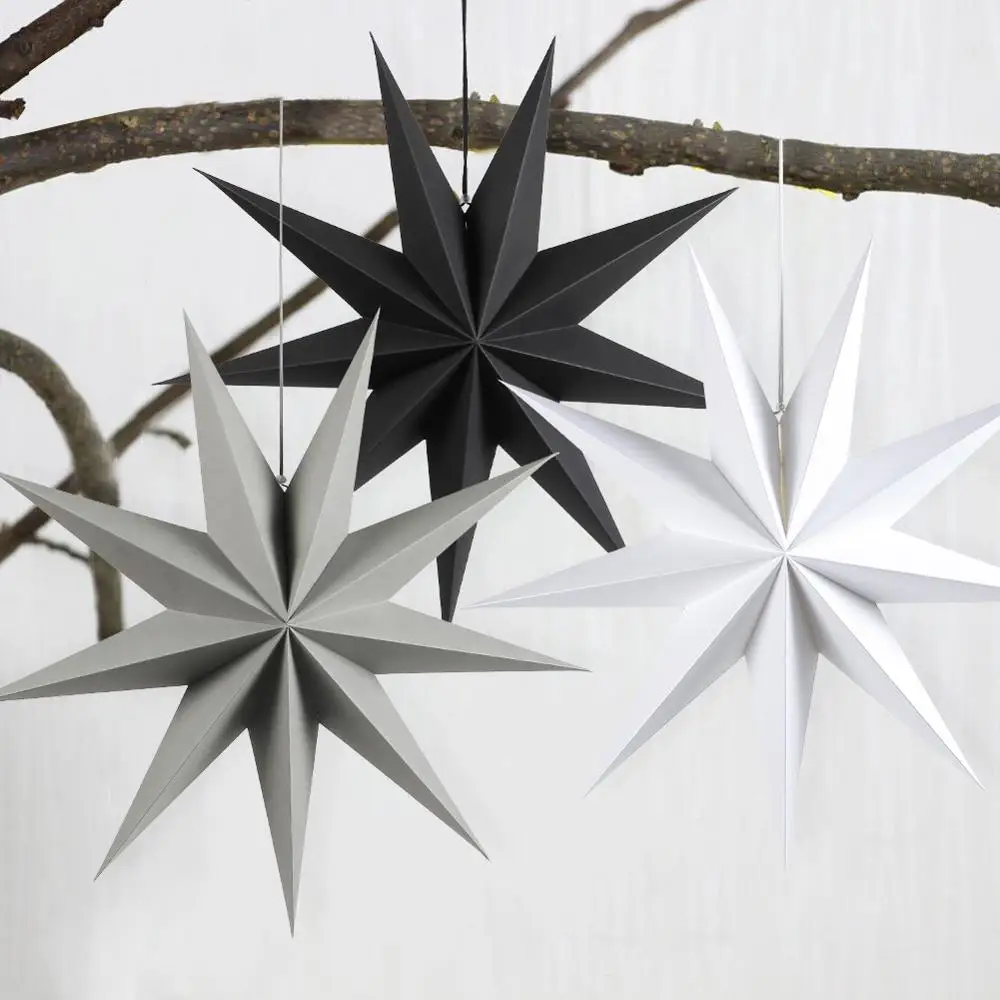 

60cm 24inch Paper Star Lanterns Christmas Ornaments White Black Grey Star lantern Christmas Decorations For Home Decor Wedding