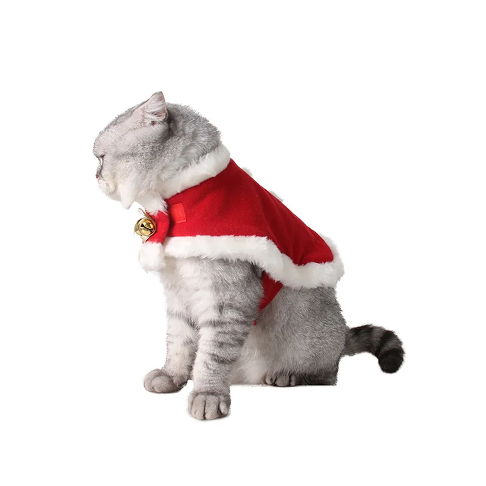 Pet Cat Supplies Mini Cold-proof Red Cape Neck Bells Christmas Cape Pet Christmas Cloak Pet Shawl Pet Accessories Costume