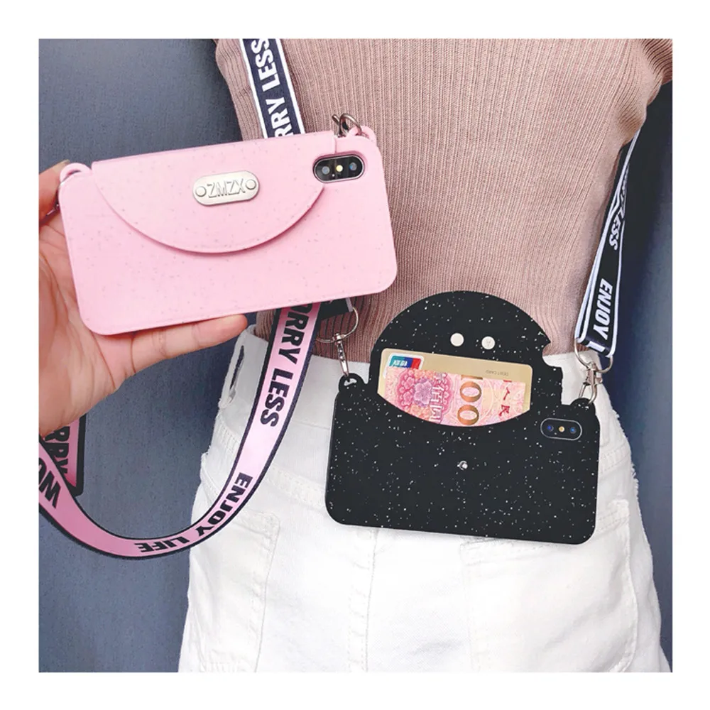 

Credit Card Wallet Phone Case Crossbody Long Chain case for Iphone XR XSMax 6S 6 8 7 plus Fashion silicone Back cover with Strap