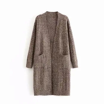 

Hot sale AAZZ45-6121 European and American fashion twist in long knitting cardigan