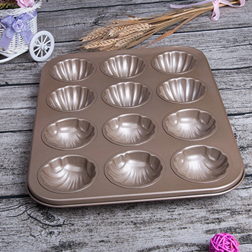 12-Cavity Carbon Steel Homemade Madeleine Cookies Nonstick Madeleine Baking Sheet Cake Chocolate Candy Cookie Mold