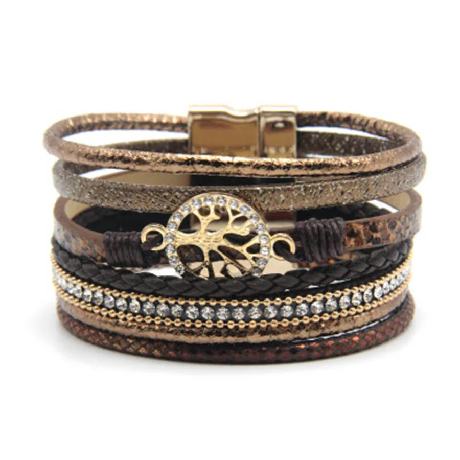 New Bohemian Colorful Multilayer Rope Woven Leather Magnet Buckle Bracelet Bangles Handmade Vintage Fashion Jewelry For Women - Окраска металла: 21