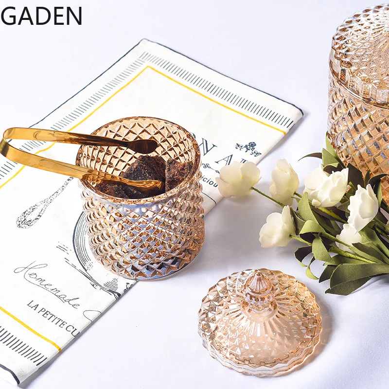 European Style Crystal Glass Storage Jar Multicolor Glass Decoration Storage Box with Lid Cotton Swab Box Desktop Decoration storage box storage jar