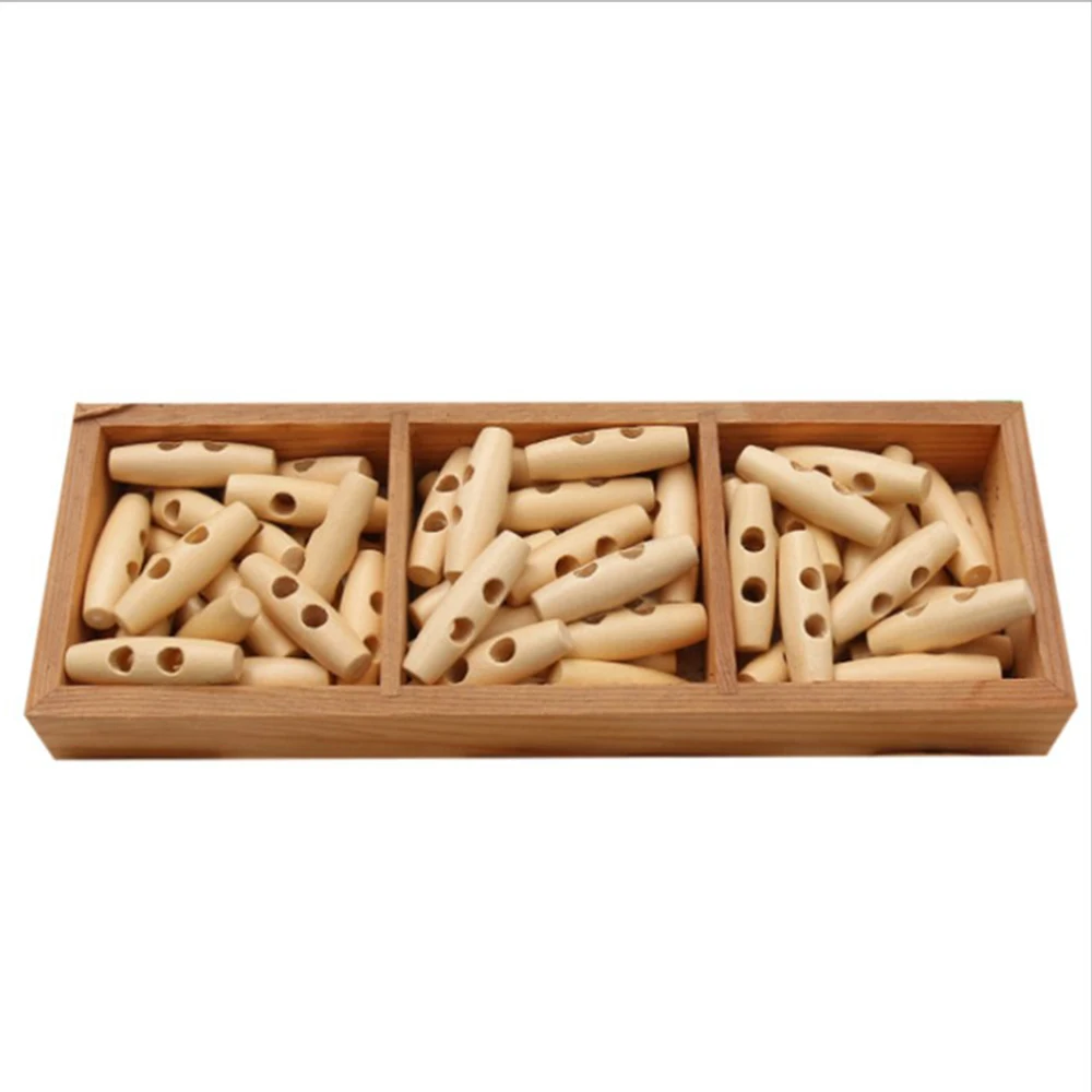 

10pcs Horn Toggle Buttons Natural Wooden Button with 2 Holes Sewing Supply for Craft DIY Clothing Accessories Beige 3/4/5/6 cm