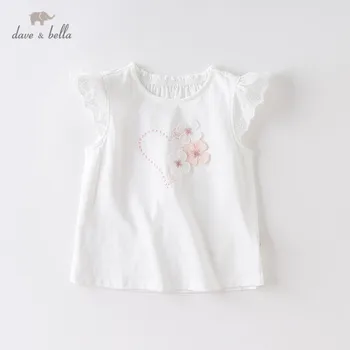 

DBJ14127 dave bella summer baby girls cute floral appliques T-shirt children short sleeve tops girls cute kids fashion tees
