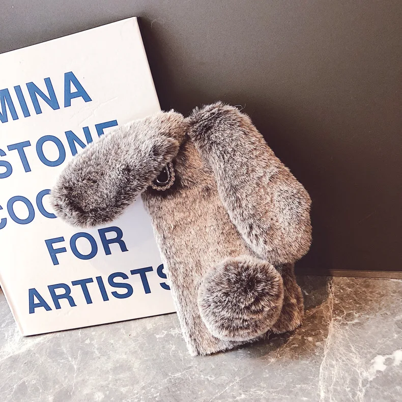 Объемный Пушистый Плюшевый чехол с кроличьими ушками для iPhone 11 Pro Max X 10 XR XS теплый