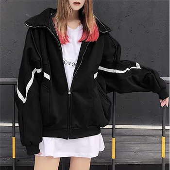 

Large Size women's Casual Patchwork Color Hoodie Sweatshirt Ladies long-sleeved Pocket Zipper Pullover Long Coat Jacket New O30