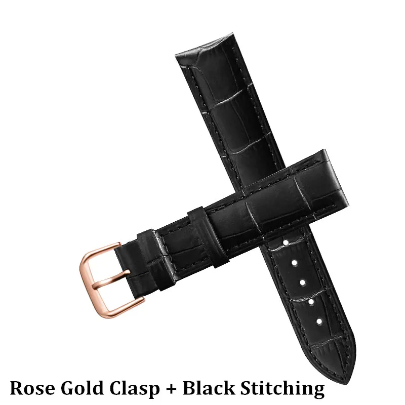 RoseG Clasp Black B Ремешок для часов из натуральной кожи 12, 14, 16, 18, 20, 22 мм, универсальный ремешок с пряжкой, ремешок для наручных часов для брендовых часов Tissot Seiko - Цвет ремешка: RoseG Clasp Black B