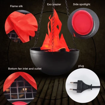 

Halloween Electronic Simulation Fake Flame Fire Hanging Lamp Brazier Light Basin Home Club Bar Haunted House Party