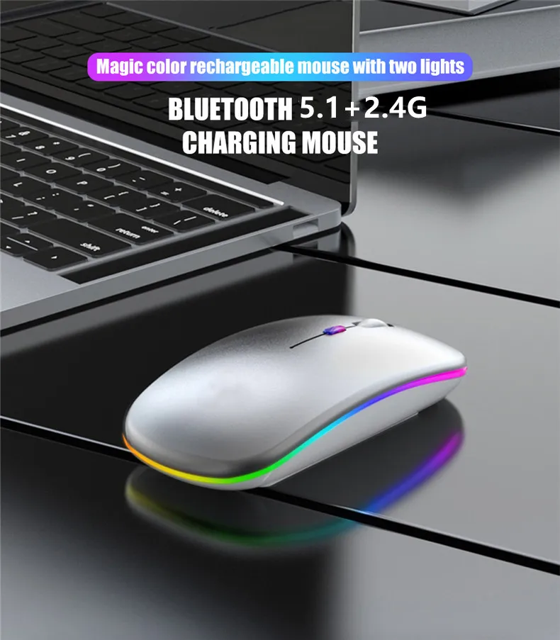 Wireless Mouse USB Rechargeable Bluetooth-compatible RGB Mouse Silent Ergonomic Mouse With Backlight For Laptop PC ipad wireless mouse with usb c