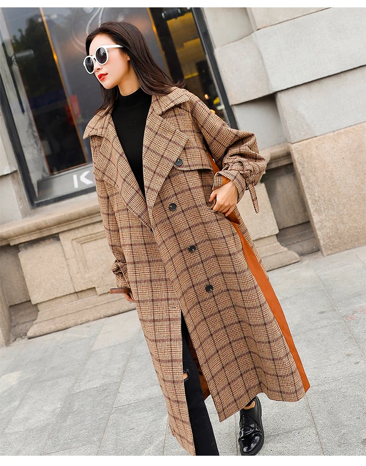 Women Plaid Wool Coats Autumn Winter Warm Vintage Fashion Long Sleeve Casual Woolen Jacket Outwear Coats Female Jacket