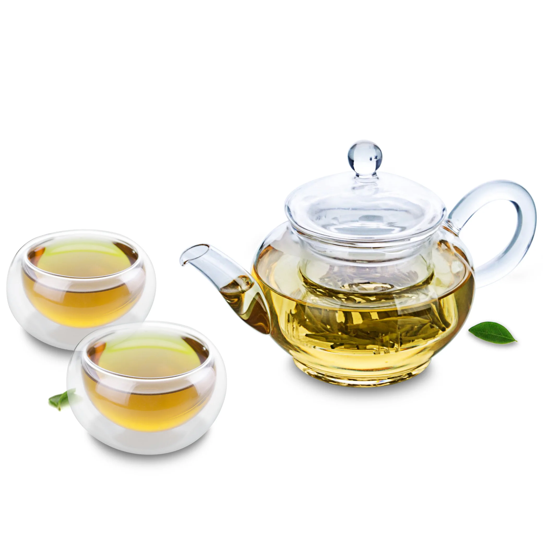 1x 3in1 Mini Kung fu Coffee TeaSet- Heat-Resisting Glass Tea Pot with infuser+2*30ml Small Double Wall Cups