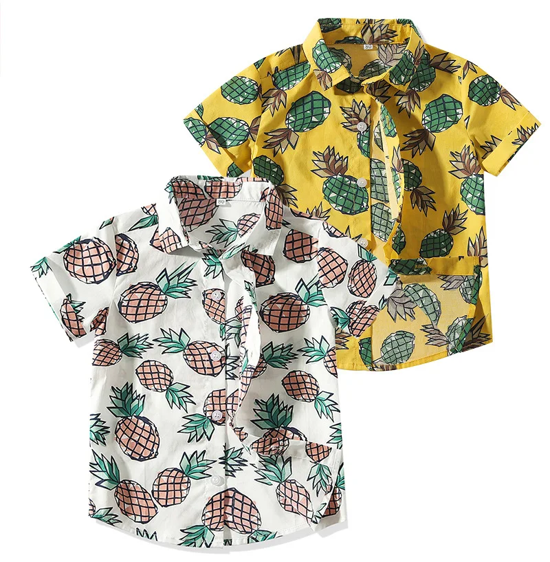 Summer Beach-Style CHILDREN'S Shirt Europe And America Infants BOY'S Clothes with Short Sleeves Full Printed Pineapple Tops