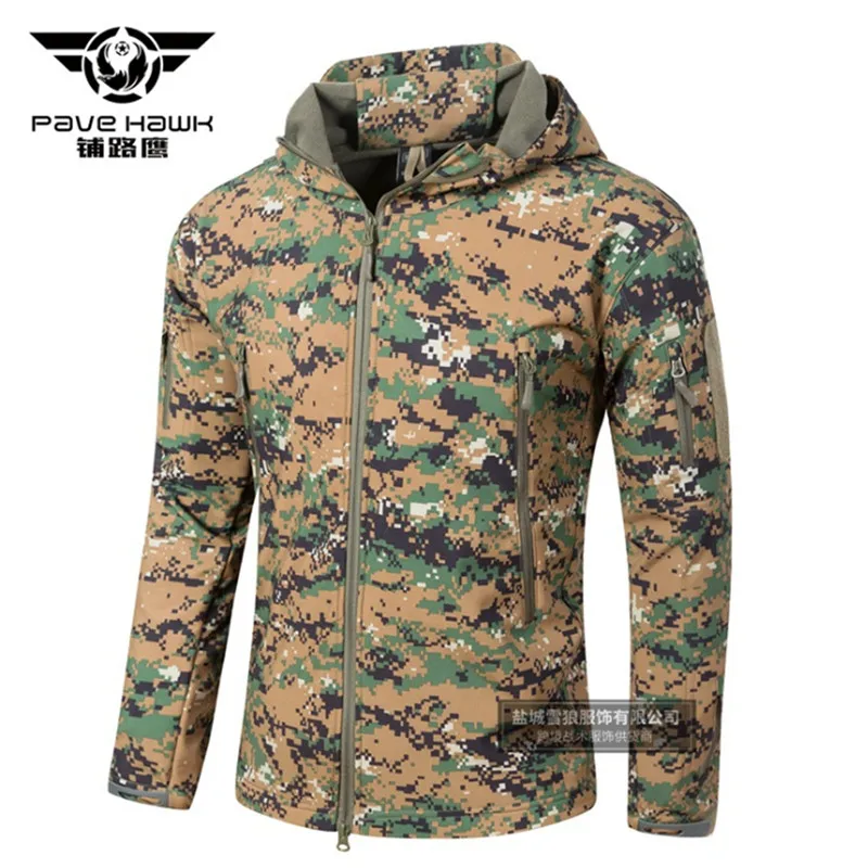 Мужская куртка из кожи акулы, мягкая оболочка V6, тактическая куртка, зимняя уличная Военная Водонепроницаемая Флисовая теплая куртка с капюшоном, новая камуфляжная армейская верхняя одежда - Цвет: 12