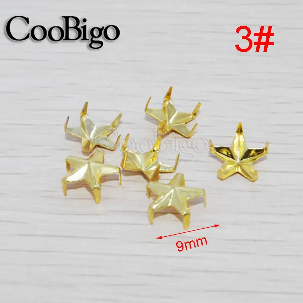 9mm Golden 200 шт 5 когтей звезда заклепки форма звезды заклепки с шипами пятна Гвоздика панк-рок Сделай Сам Кожа ремесло одежда сумка Запчасти 9 мм~ 21 мм - Цвет: 9mm Golden