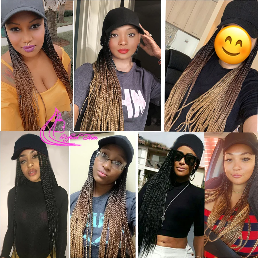 Synthetic Hair Wigs Hat Wig Baseball Cap with Synthetic Braiding Hair 24inch Long Braided Wig For Women Girls Daily Wear Ombre Blue Grey Brown Blond