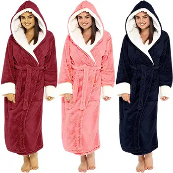

2020 New Extra Long Warm Thick Hooded Bathrobe Women/Men Sexy Long Sleeve Ankle Bath Robe Unisex Dressing Gown Female Size 5XL