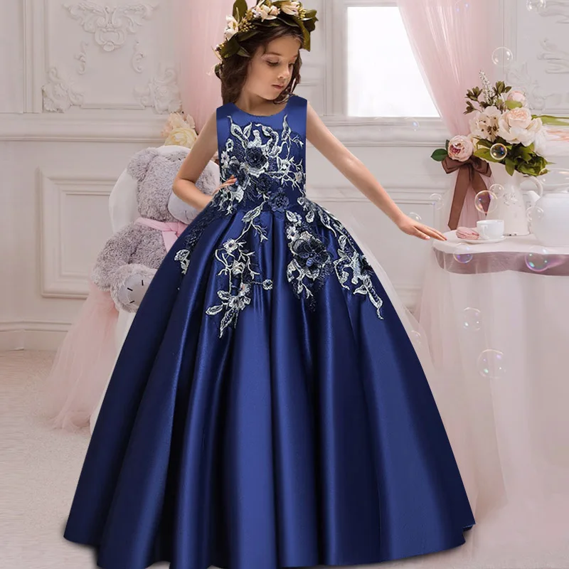 navy blue Новое кружевное свадебное платье цветок галстук-бабочка для девочки теннис вечерние банкет вечерние шоу Бальное Платье vestidos de fiesta - Цвет: navy blue