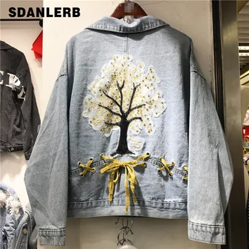 

Embroidered Denim Jacket Women's 2020 Spring and Autumn Loose-Fit Bow Ripped Heavy Embroidery Flower Short Jacket Jean Coat